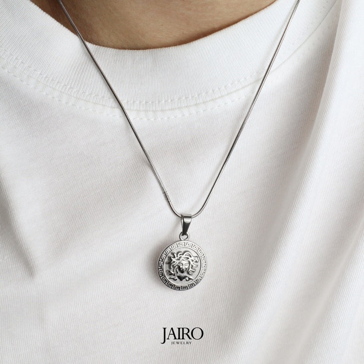 JAIRO Medusa Gypsy Head Necklace in Silver