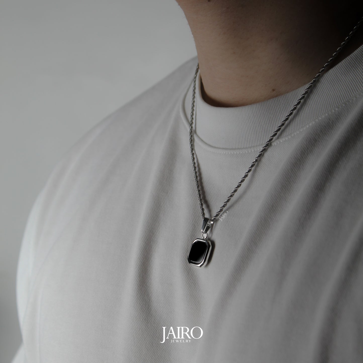 JAIRO Harman Black Amulet Necklace in Silver