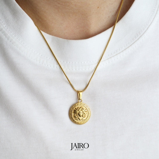 JAIRO Medusa Gypsy Head Necklace in Gold