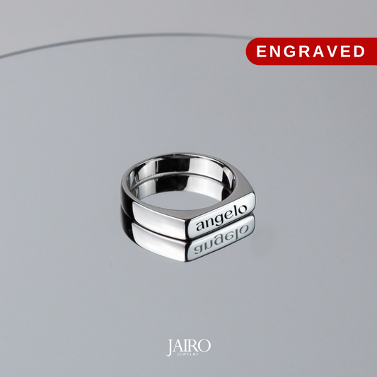 JAIRO Engraved Mauro Bar Signet Ring in Silver