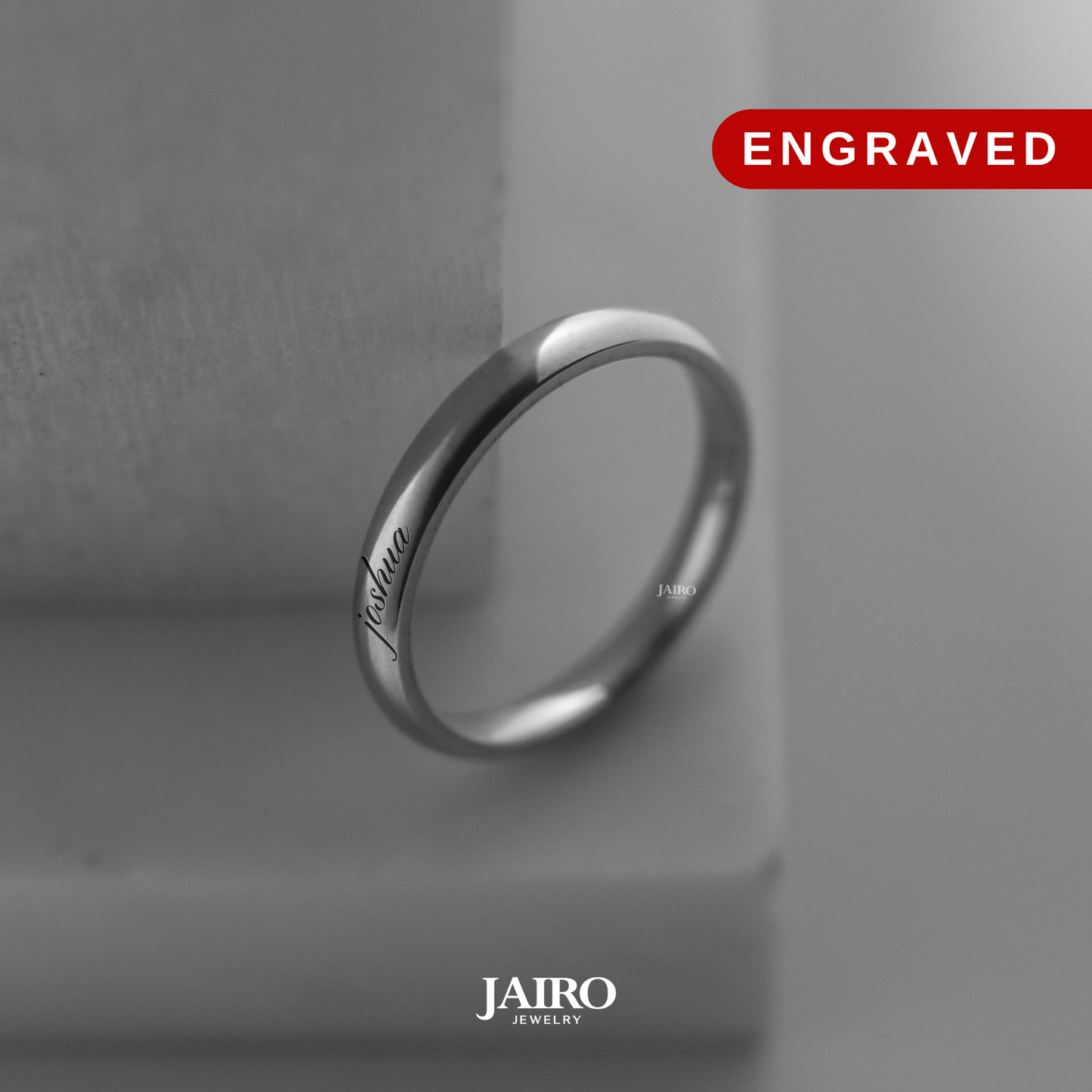 JAIRO Engraved Classic Slim Ring in Silver