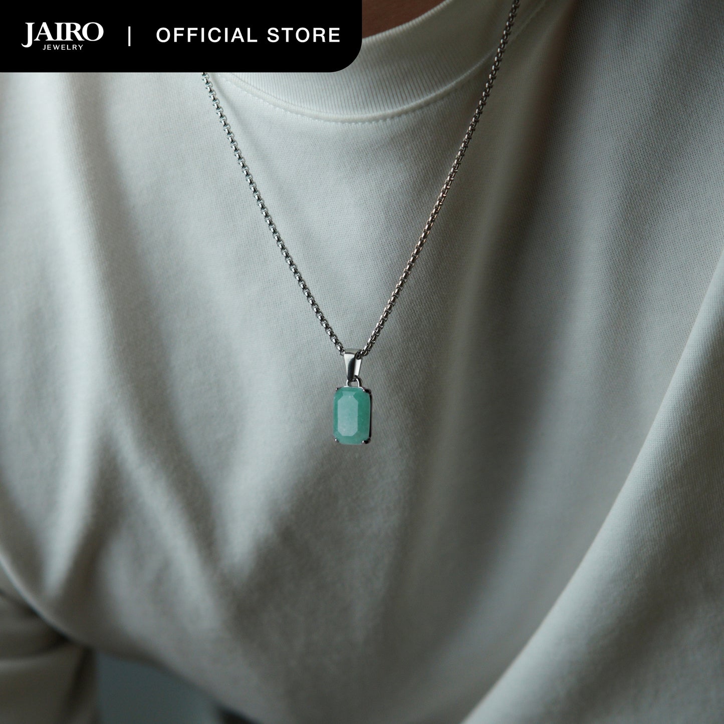 JAIRO Malko Green Aventurine Necklace in Silver