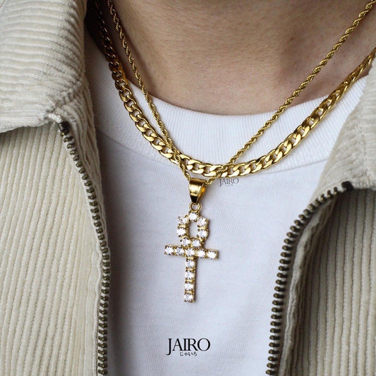 JAIRO Cairo Iced Out Ankh Necklace in Gold