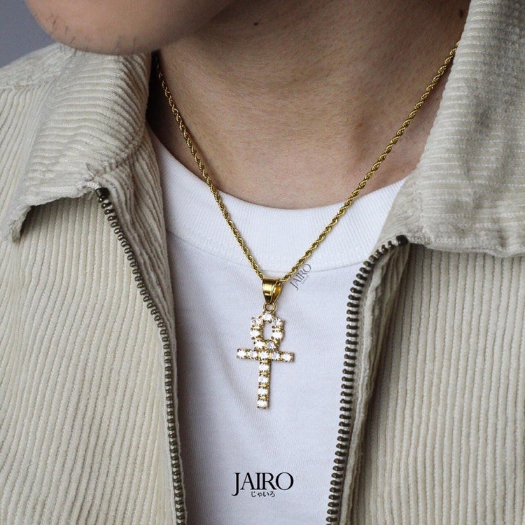 JAIRO Cairo Iced Out Ankh Necklace in Gold